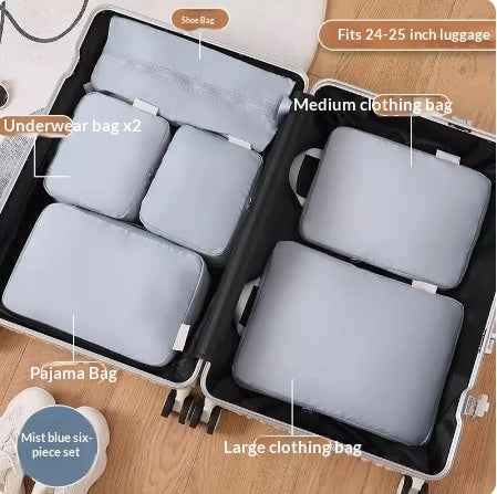 Compressible Travel Storage Bags Set - 6-Piece Luggage Organizers For Compartmentalized Packing Cubes