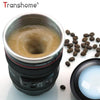 Transhome Creative Self Stirring Mug Camera Lens Mugs 300ml Battery Style Stainless Steel Milk Coffee Cups For Sporting Travel