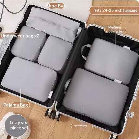 Compressible Travel Storage Bags Set - 6-Piece Luggage Organizers For Compartmentalized Packing Cubes
